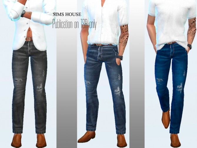 Sims 4 Mens jeans with brown belt by Sims House at TSR
