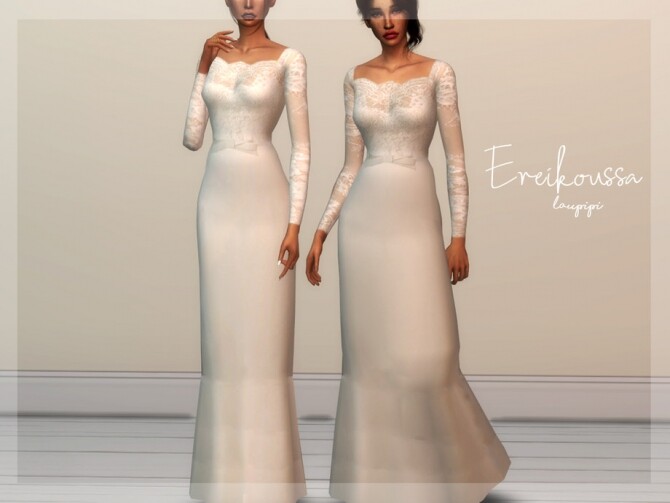 Sims 4 Ereikoussa Wedding Dress by laupipi at TSR