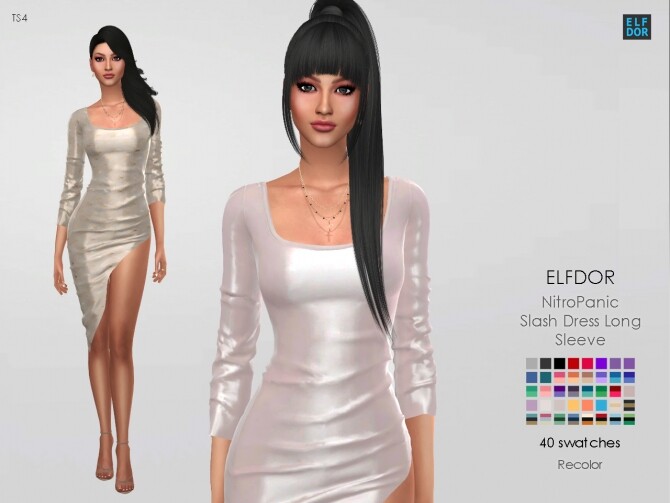 Sims 4 NitroPanic Slash Dress Long Sleeve RC at Elfdor Sims