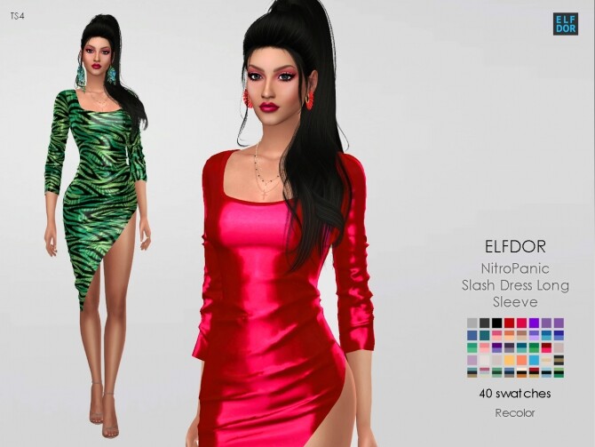 Sims 4 NitroPanic Slash Dress Long Sleeve RC at Elfdor Sims