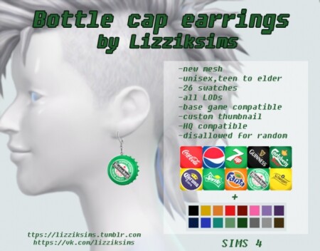 Bottle cap earrings at LizzikSims
