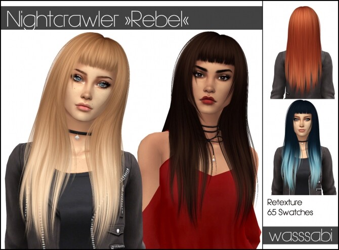 Sims 4 Nightcrawler Rebel hair retextured at Wasssabi Sims