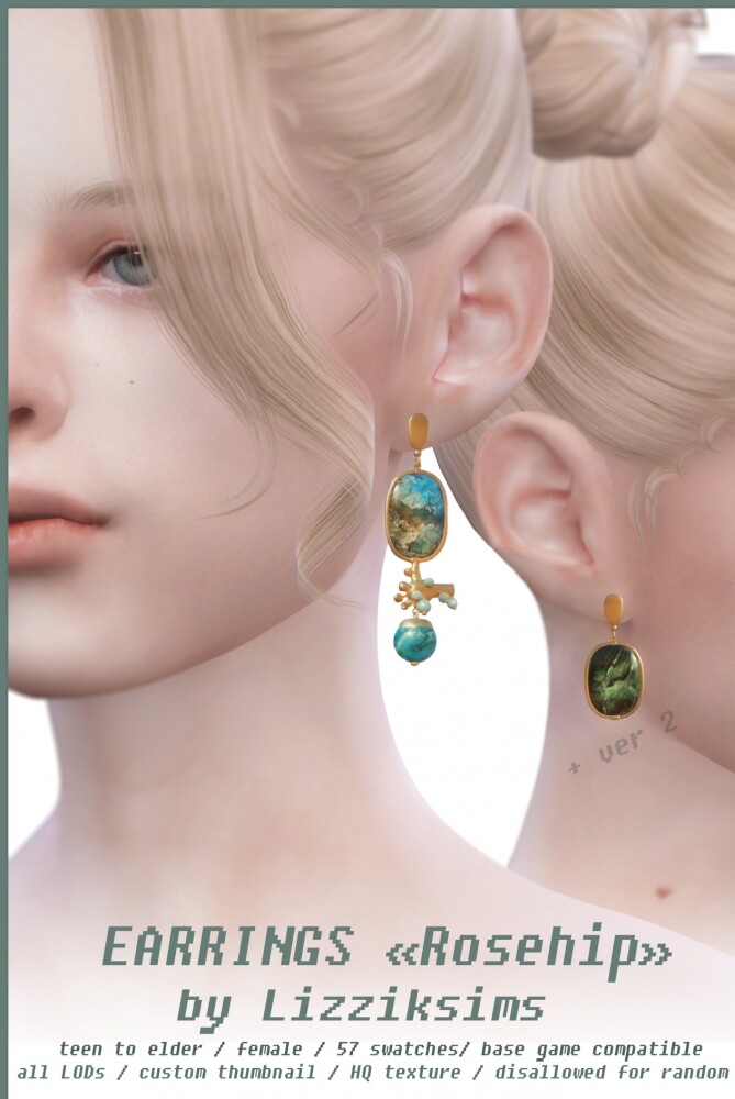 Sims 4 Rosehip earrings (2 versions) at LizzikSims