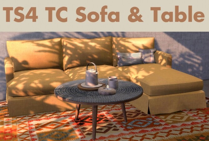 Sims 4 TS4 TC sofa, table & pillows at Riekus13