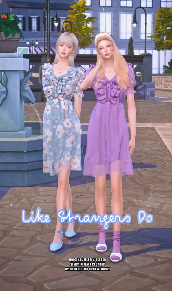 Sims 4 Off shoulder Frill Dress & Frill Ribbon Dress at NEWEN