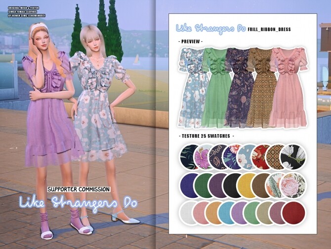 Sims 4 Off shoulder Frill Dress & Frill Ribbon Dress at NEWEN