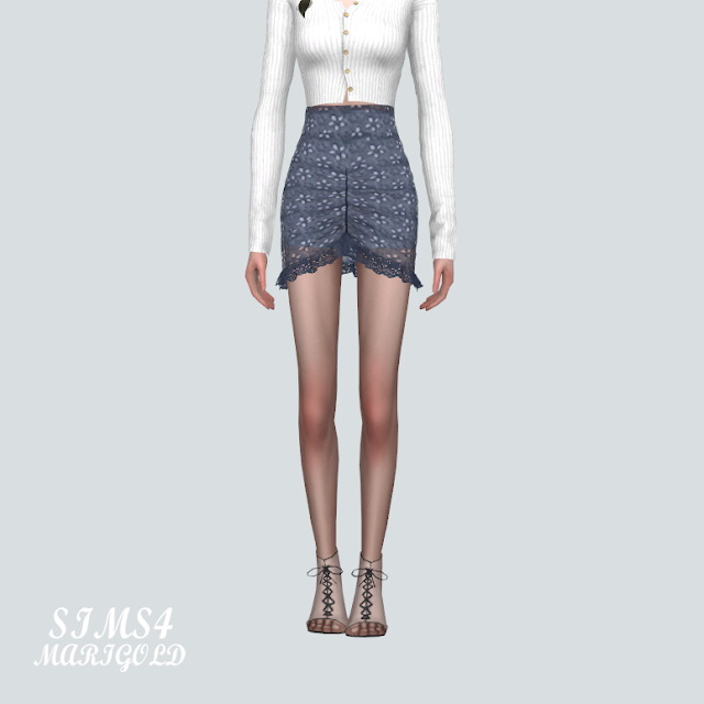 Sims 4 Lace Shirring Mini Skirt at Marigold