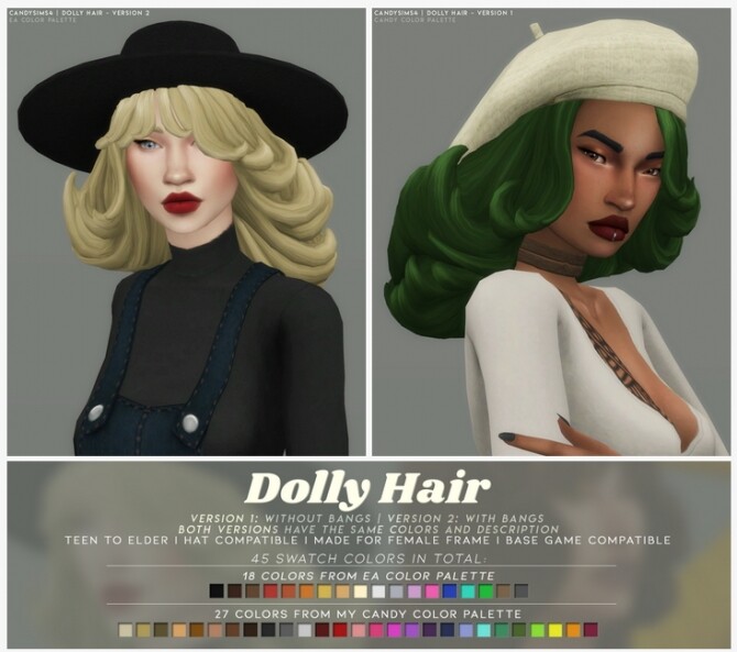 Sims 4 DOLLY HAIR 2 VERSIONS at Candy Sims 4
