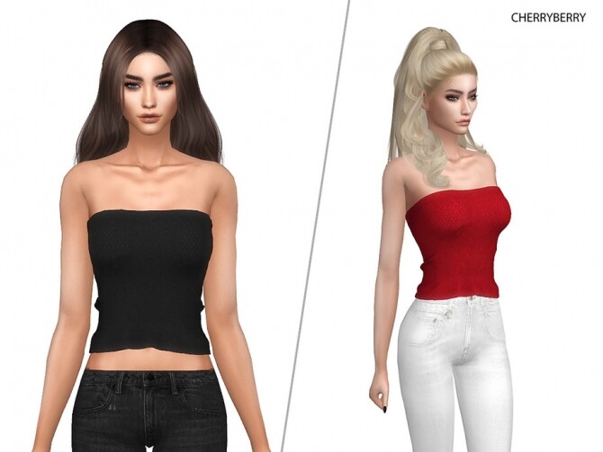 Sims 4 Strapless Formal Blouse by CherryBerrySim at TSR