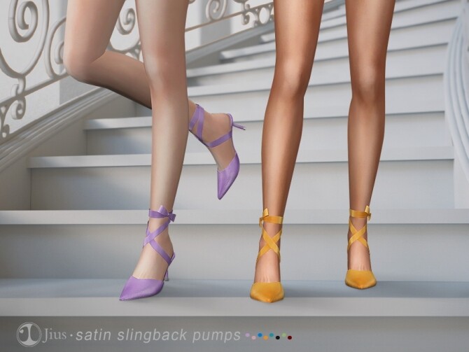 Sims 4 Satin slingback pumps 01 by Jius at TSR