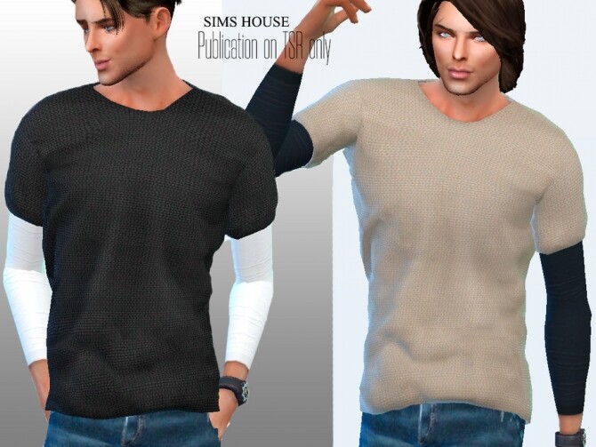 Sims 4 Mens T shirt with long sleeves without print by Sims House at TSR