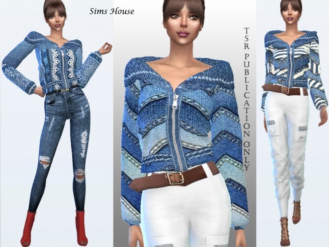 Sims 4 Boho Womens Denim Jacket With Turn Down Collar by Sims House at TSR