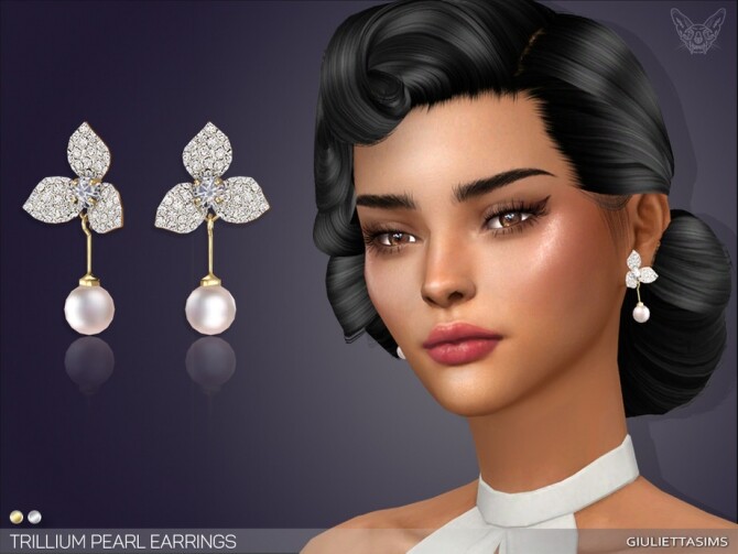 Sims 4 Trillium Pearl Earrings by feyona at TSR