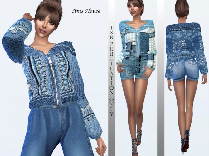 Sims 4 Boho Womens Denim Jacket With Turn Down Collar by Sims House at TSR