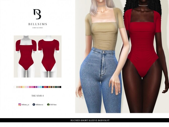 Sims 4 Ruched Short Sleeve Bodysuit by Bill Sims at TSR