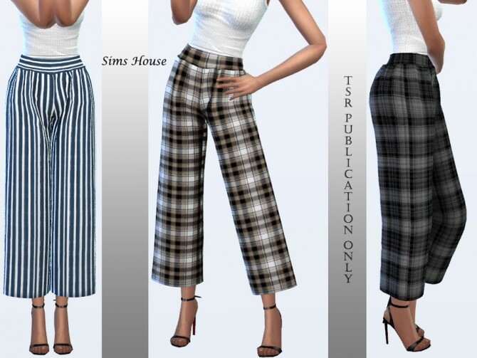 Sims 4 Womens Wide Plaid Pants by Sims House at TSR