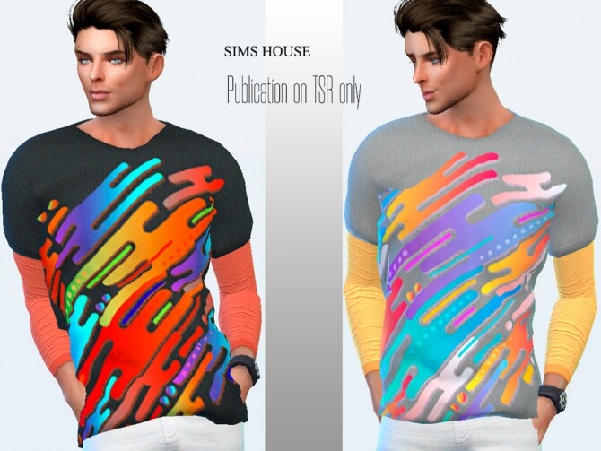 Sims 4 Mens Long Sleeve T shirt with Bright Print by Sims House at TSR