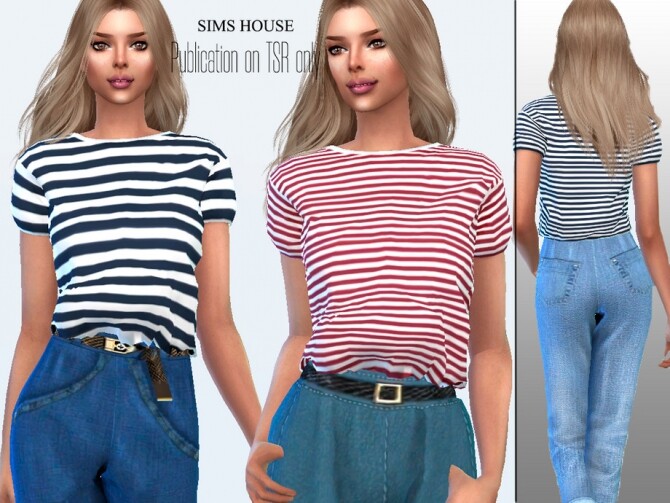 Sims 4 Womens short sleeve striped t shirt by Sims House at TSR