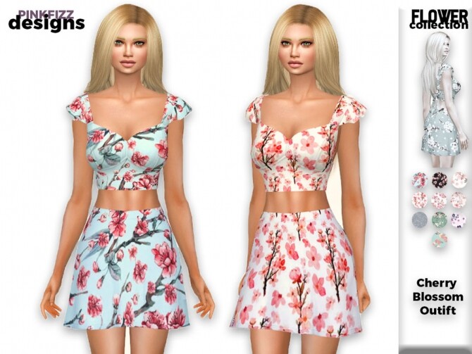 Sims 4 Flower Cherry Blossom Outfit 148 by Pinkfizzzzz at TSR