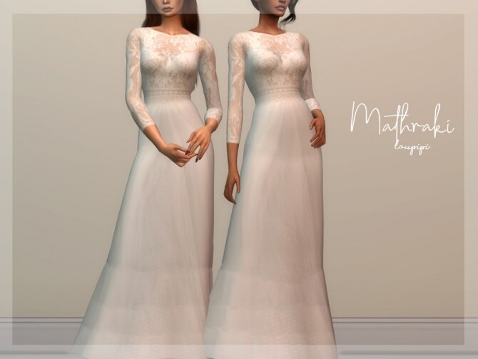 Sims 4 Mathraki Wedding Dress by laupipi at TSR
