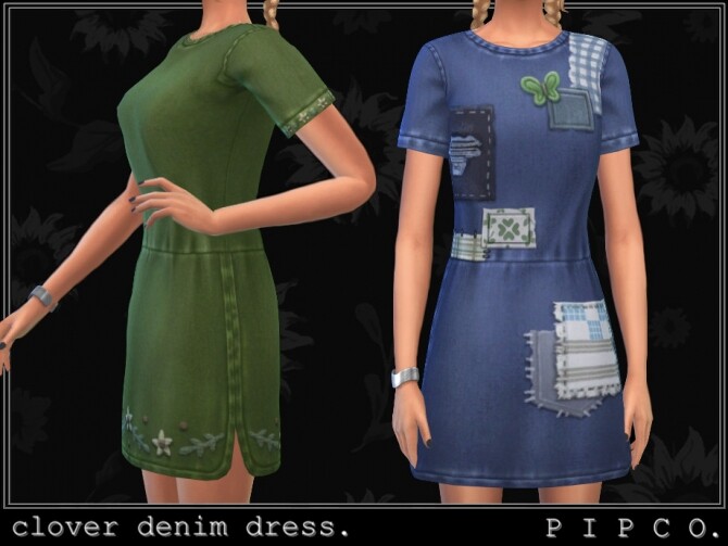 Sims 4 Clover denim dress by pipco at TSR