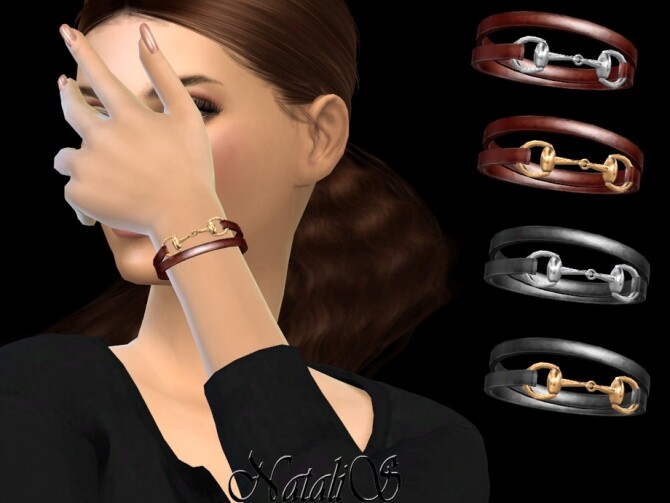 Sims 4 Horsebit leather wrap bracelet by NataliS at TSR