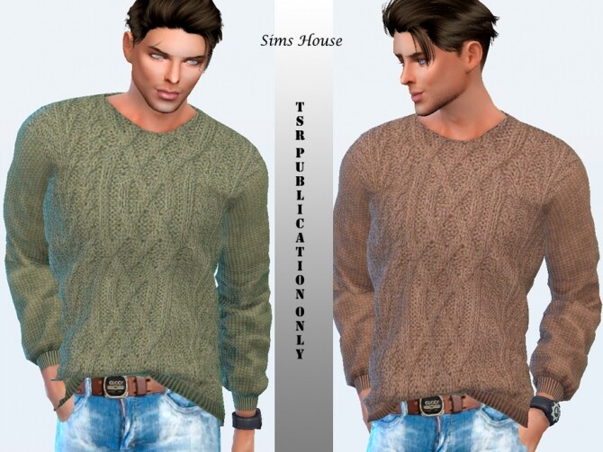 Sims 4 Mens sweater knitted with a complex pattern by Sims House at TSR