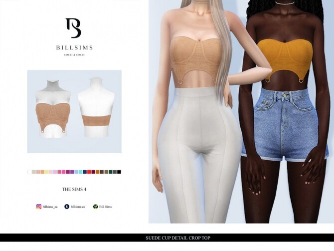 Sims 4 Suede Cup Detail Crop Top by Bill Sims at TSR