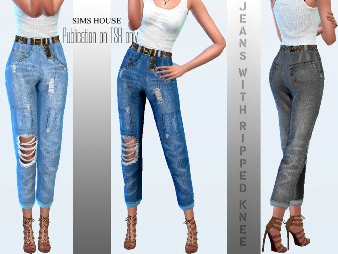 Sims 4 Jeans with ripped knee by Sims House at TSR