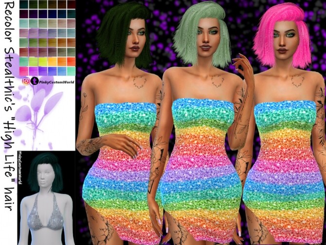 Sims 4 Recolor Stealthics High Life hair by PinkyCustomWorld at TSR