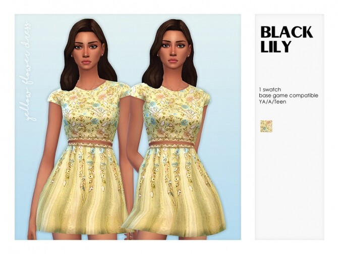 Sims 4 Yellow Flower Dress by Black Lily at TSR