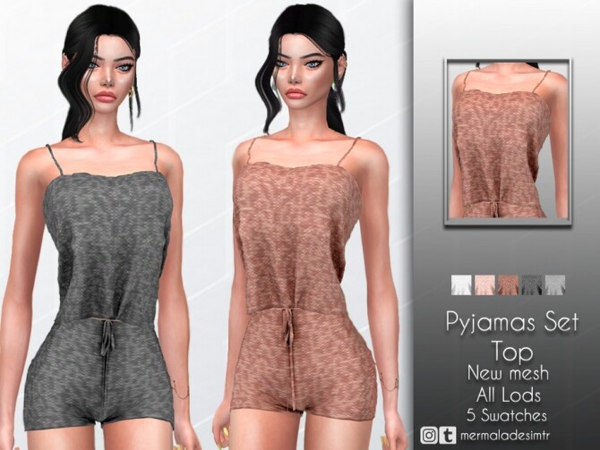 Sims 4 Knit Pajamas Set Top by mermaladesimtr at TSR
