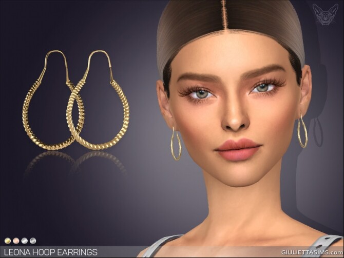 Sims 4 Leona Hoop Earrings by feyona at TSR