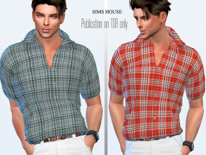 Sims 4 Mens check short sleeve shirt by Sims House at TSR