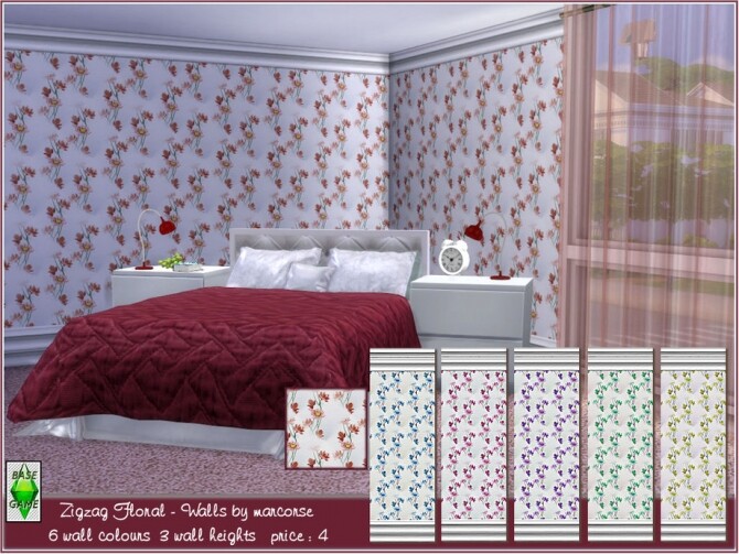 Sims 4 Zigzag Floral Walls by marcorse at TSR