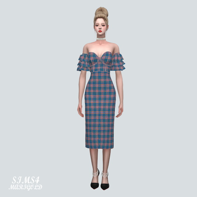Sims 4 Tiered Sleeves Off Shoulder Midi Dress at Marigold