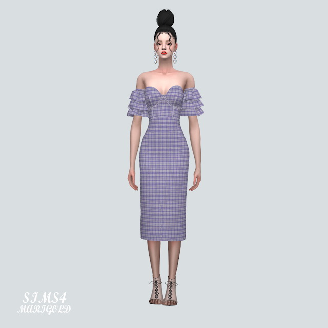 Sims 4 Tiered Sleeves Off Shoulder Midi Dress at Marigold