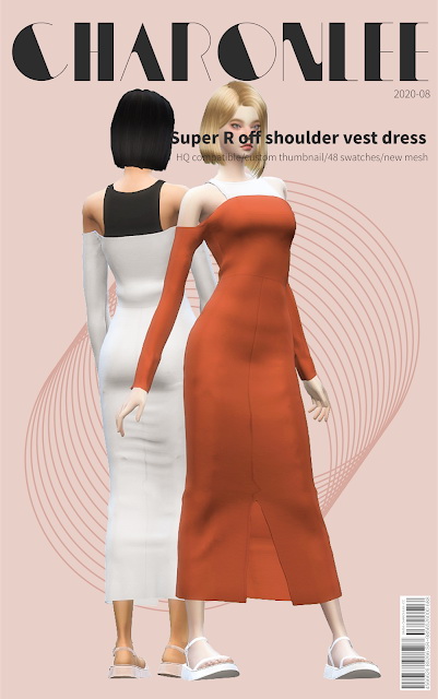 Sims 4 Super R off shoulder vest dress at Charonlee