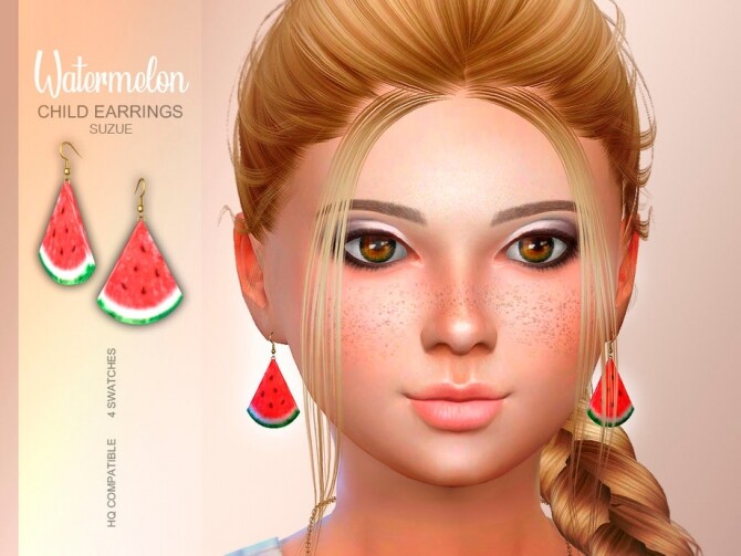 Sims 4 Watermelon Child Earrings by Suzue at TSR