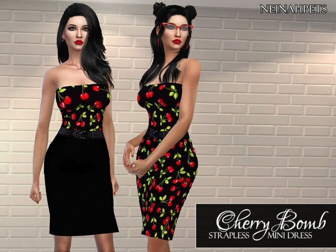 Sims 4 Cherry Bomb Mini Strapless Dress by neinahpets at TSR