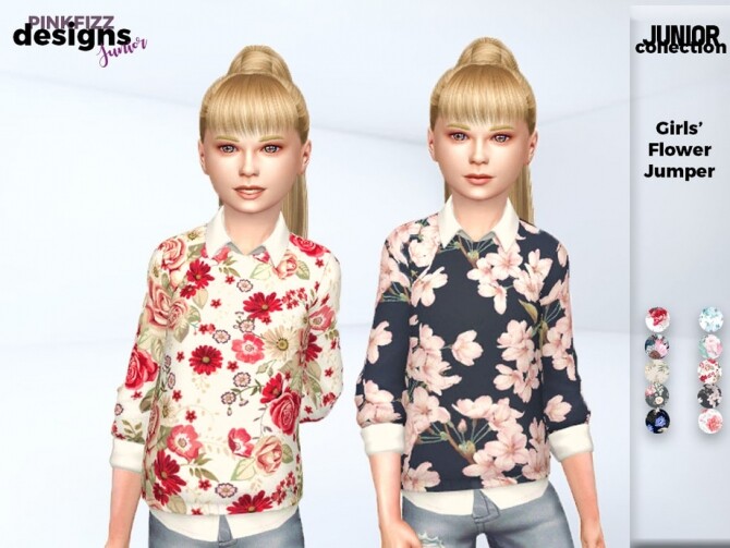Sims 4 Girls Flower Jumper by Pinkfizzzzz at TSR