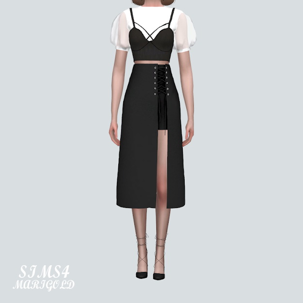 Sims 4 Lace Up Long Skirt at Marigold