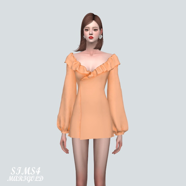 Sims 4 Off Shoulder Frill Mini Dress V2 at Marigold