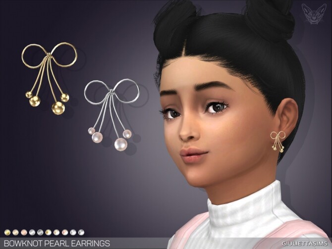 Sims 4 Bowknot Pearl Earrings For Kids by feyona at TSR