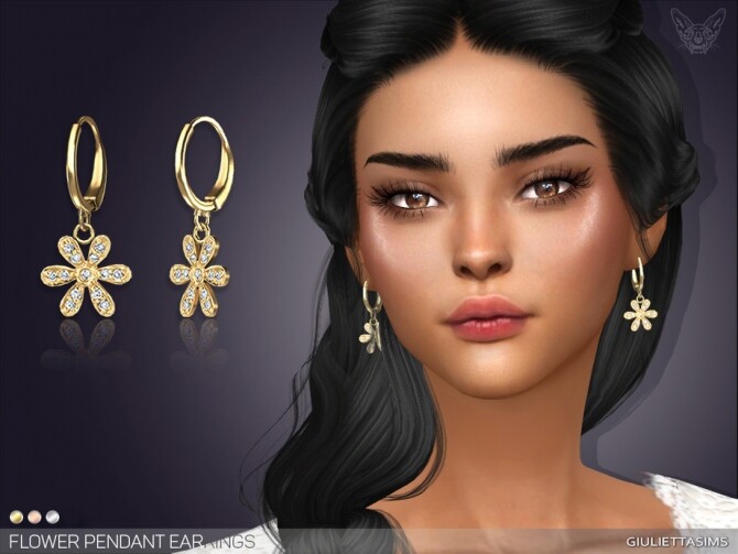 Sims 4 Flower Pendant Earrings by feyona at TSR