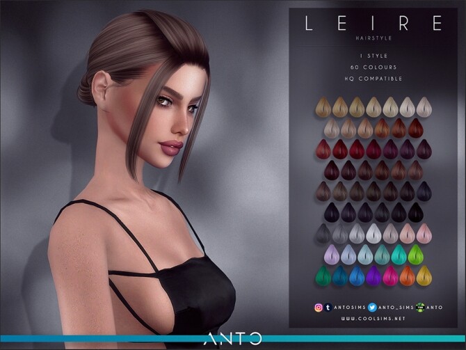 Sims 4 Leire low bun with bangs hair by Anto at TSR