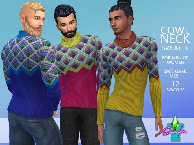 Sims 4 BG Mens Cowl Neck Sweater by SimmieV at TSR