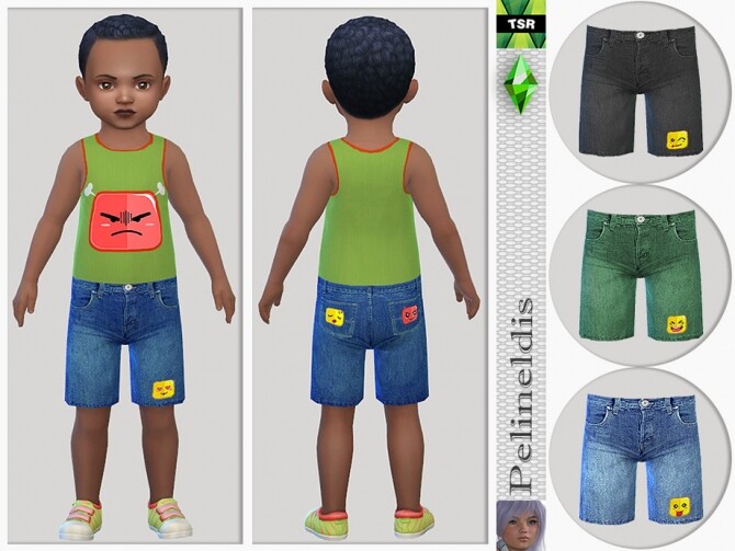 Sims 4 Toddler Emoticon Denim Shorts by Pelineldis at TSR