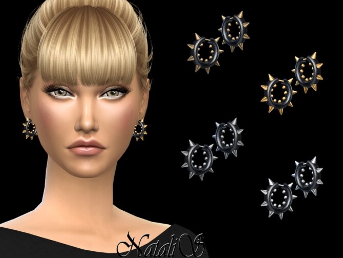 Sims 4 Onyx hoop earrings with spikes by NataliS at TSR