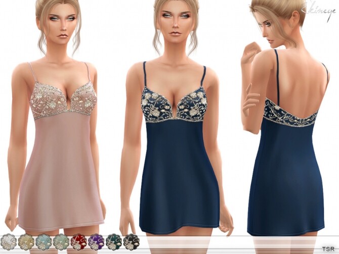 Sims 4 V Neck Embellished Shift Dress by ekinege at TSR